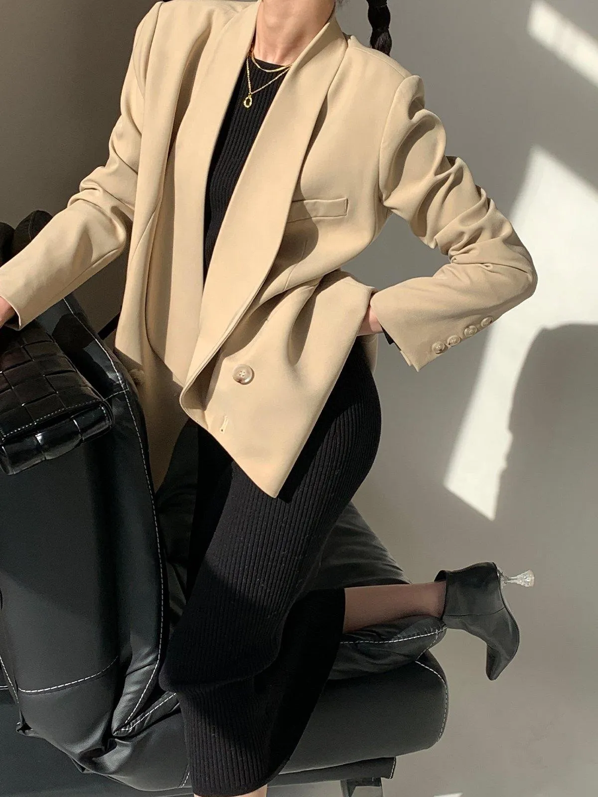 Casual Loose Blazer - Beige
