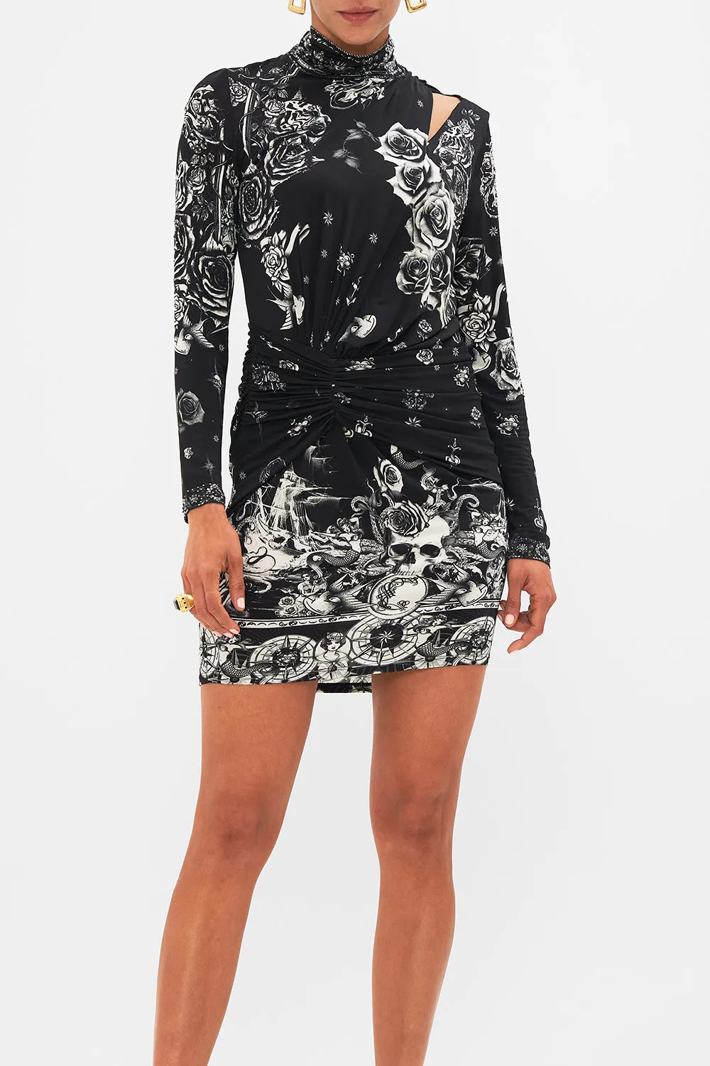 DRAPED ASYMMETRIC MINI JERSEY DRESS TALES OF TATTOO