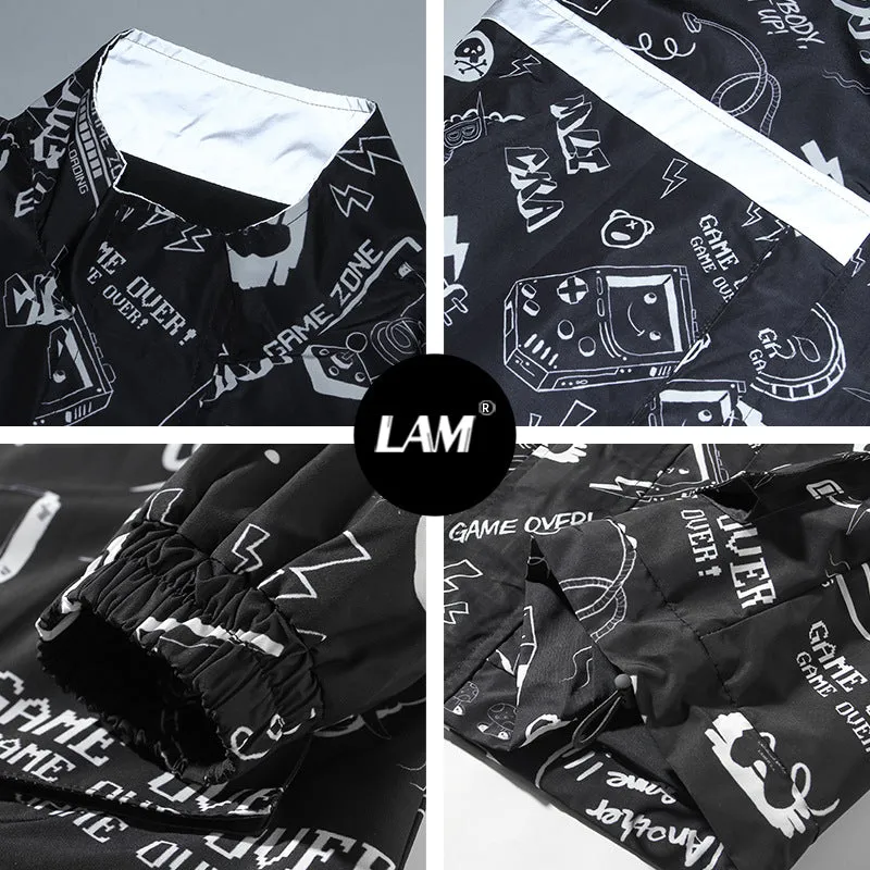 Grafitti Sweatshirts Autumn Graffiti Printing Men's Loose Zip Trench Coat Coat Jacket