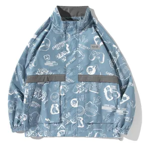 Grafitti Sweatshirts Autumn Graffiti Printing Men's Loose Zip Trench Coat Coat Jacket