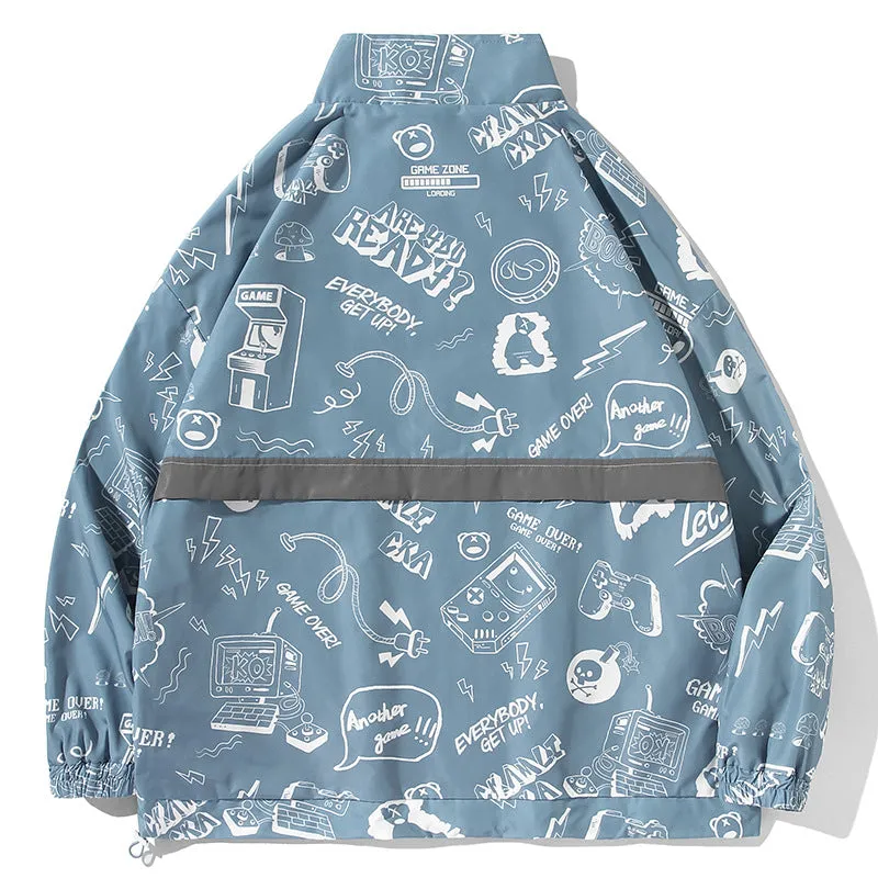 Grafitti Sweatshirts Autumn Graffiti Printing Men's Loose Zip Trench Coat Coat Jacket