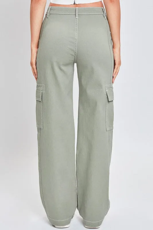 Grnte-Green Tea Junior High Rise Cargo Pant With Front Seam Detail
