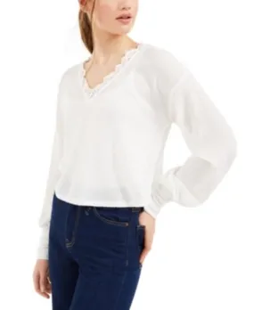 Love Fire Juniors' By Topson  Lace Trim Thermal Top Natural Size Small