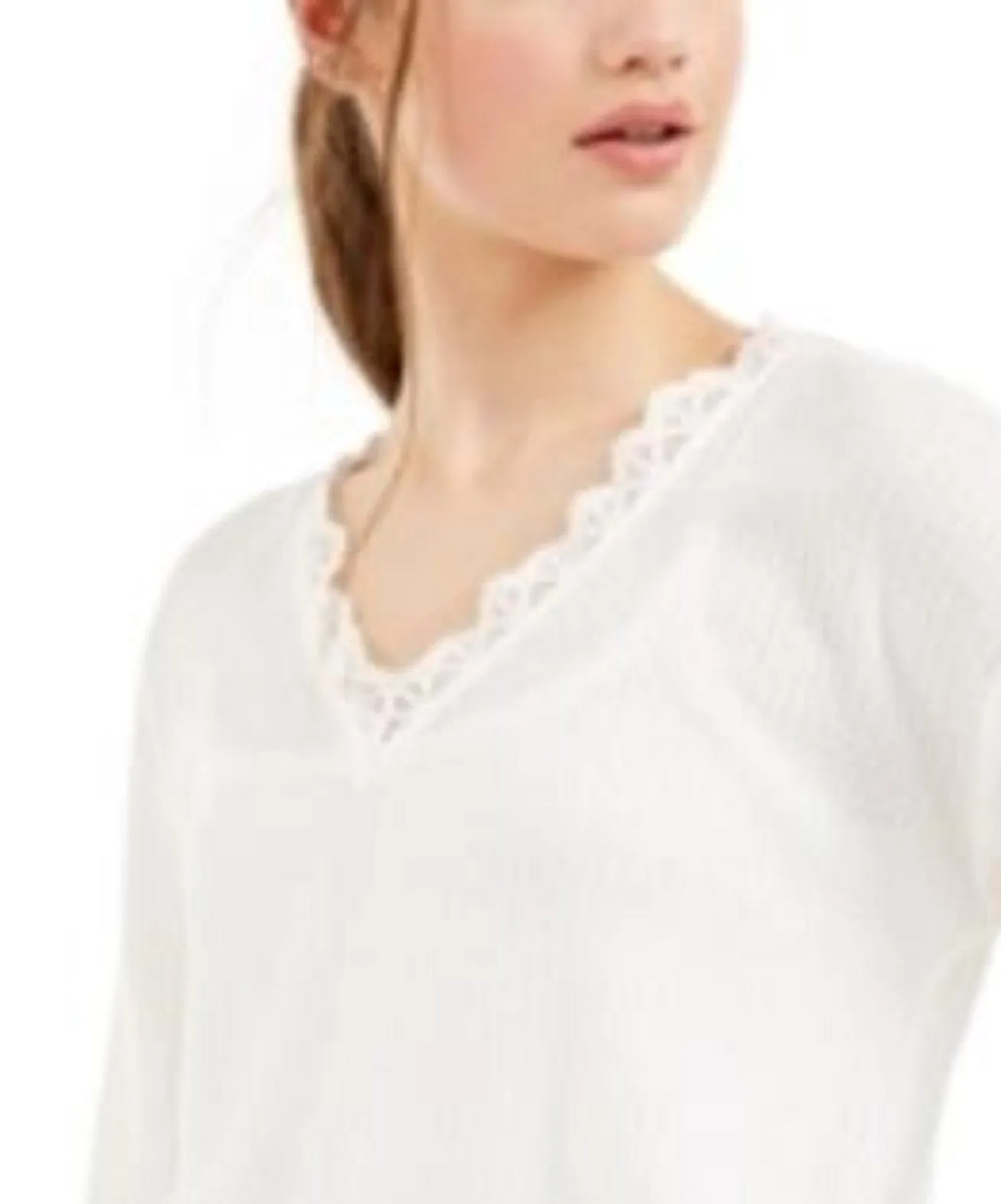 Love Fire Juniors' By Topson  Lace Trim Thermal Top Natural Size Small
