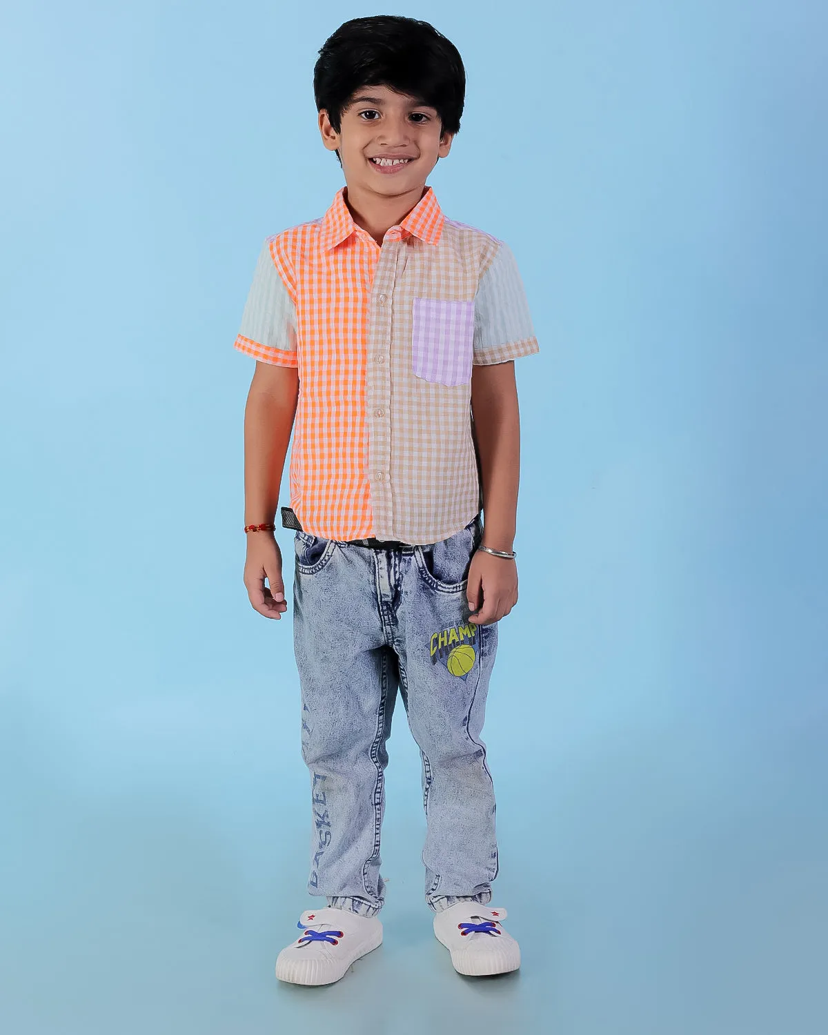 Rainbow Charm Checkered Boys Casual Shirt