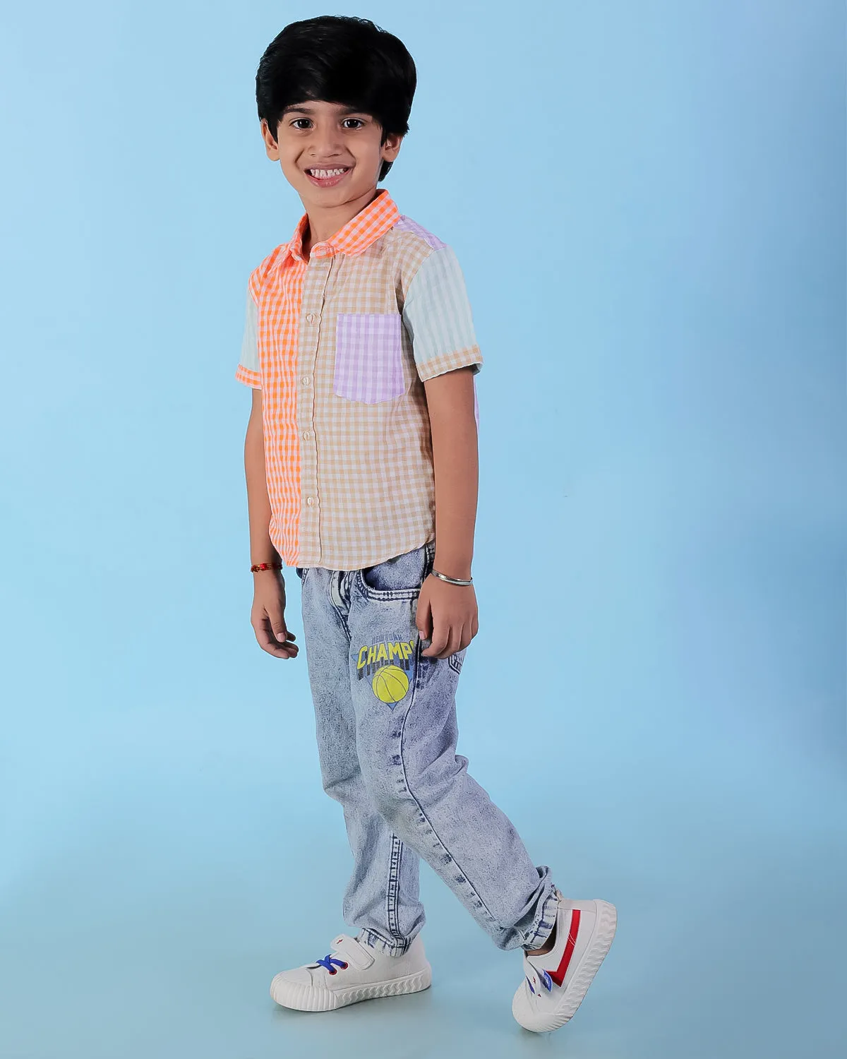 Rainbow Charm Checkered Boys Casual Shirt